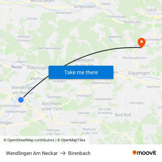 Wendlingen Am Neckar to Birenbach map