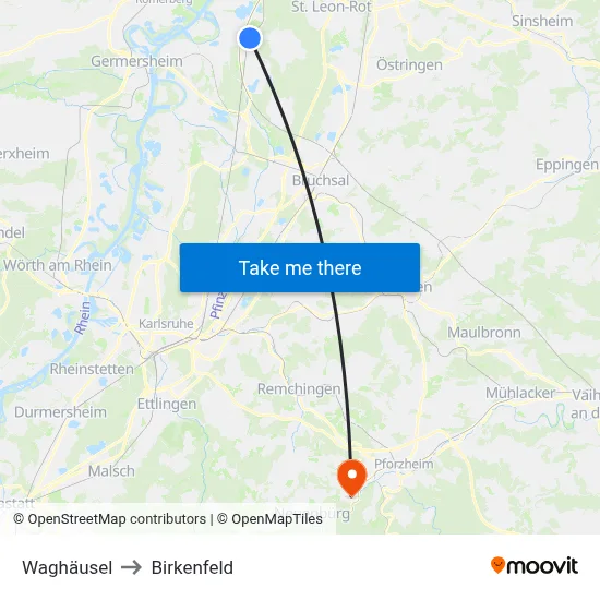 Waghäusel to Birkenfeld map