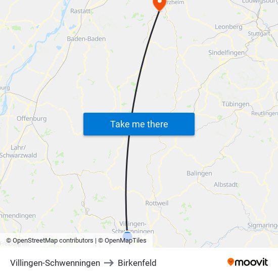 Villingen-Schwenningen to Birkenfeld map