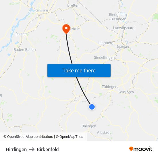 Hirrlingen to Birkenfeld map