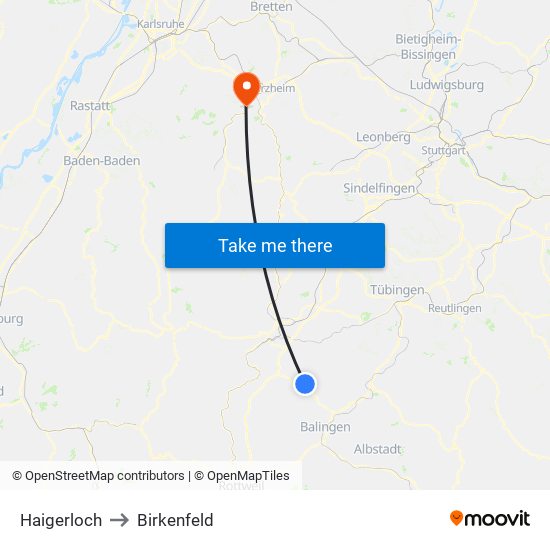 Haigerloch to Birkenfeld map