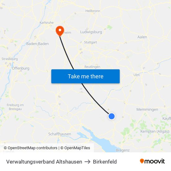 Verwaltungsverband Altshausen to Birkenfeld map
