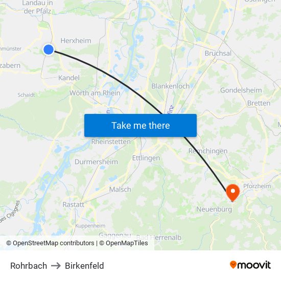 Rohrbach to Birkenfeld map