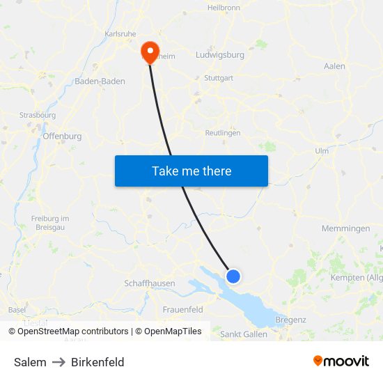 Salem to Birkenfeld map