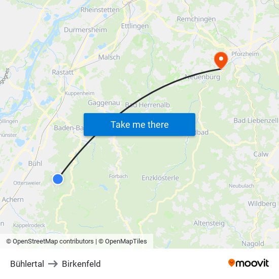 Bühlertal to Birkenfeld map