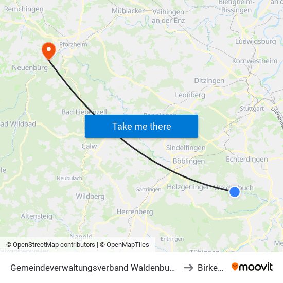 Gemeindeverwaltungsverband Waldenbuch/Steinenbronn to Birkenfeld map
