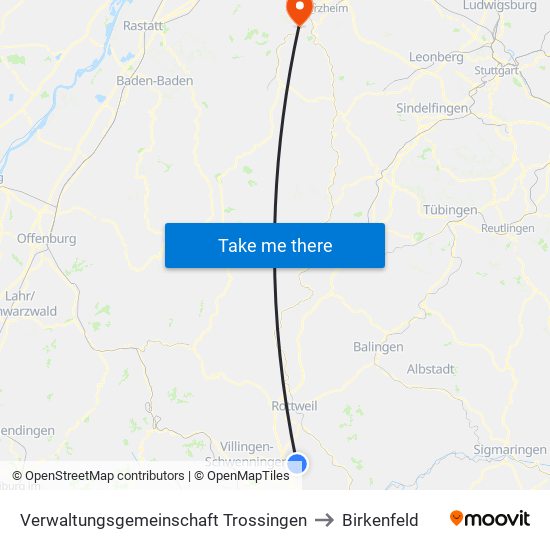 Verwaltungsgemeinschaft Trossingen to Birkenfeld map