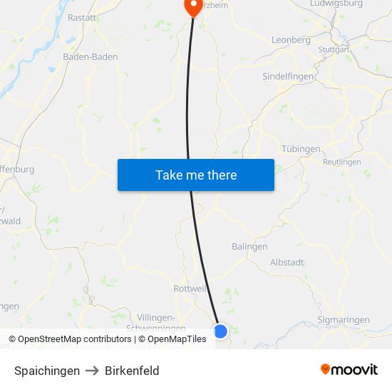 Spaichingen to Birkenfeld map