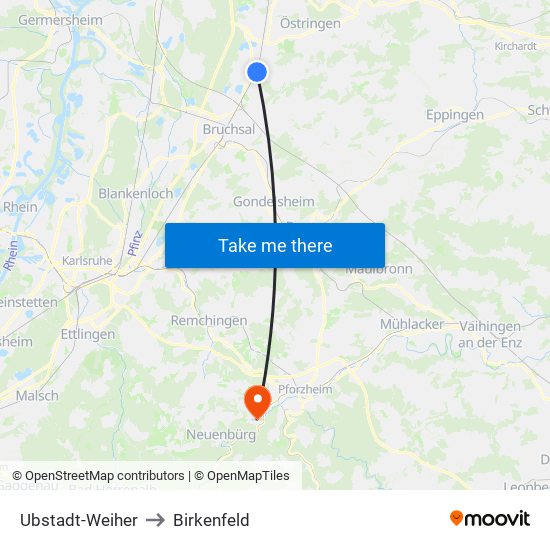 Ubstadt-Weiher to Birkenfeld map