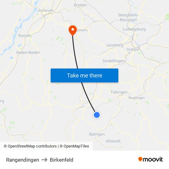 Rangendingen to Birkenfeld map