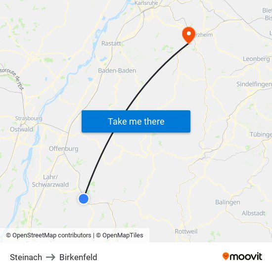 Steinach to Birkenfeld map