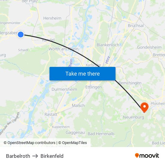 Barbelroth to Birkenfeld map