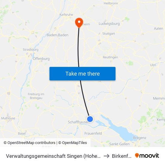 Verwaltungsgemeinschaft Singen (Hohentwiel) to Birkenfeld map