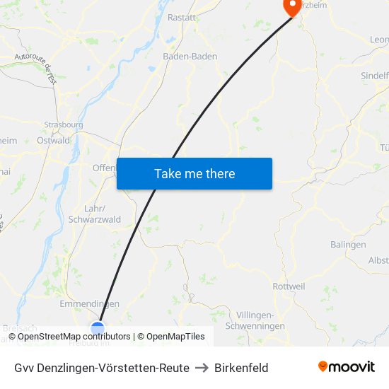 Gvv Denzlingen-Vörstetten-Reute to Birkenfeld map