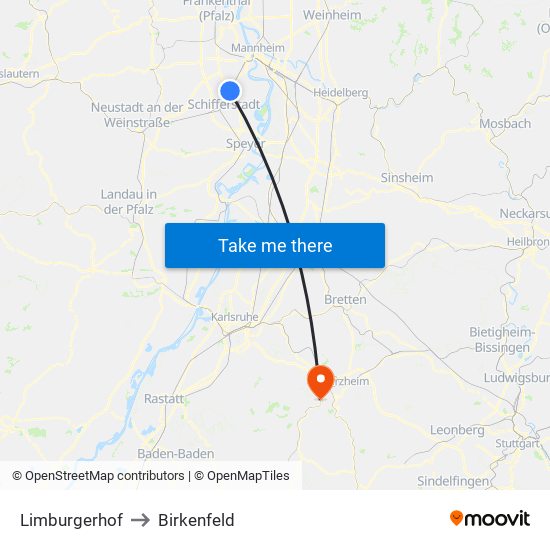 Limburgerhof to Birkenfeld map