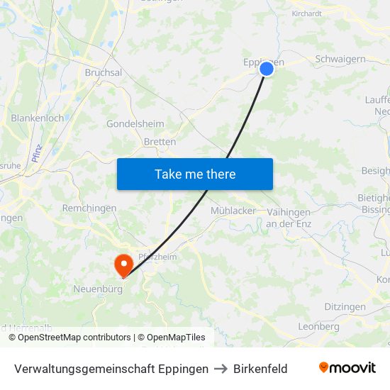 Verwaltungsgemeinschaft Eppingen to Birkenfeld map