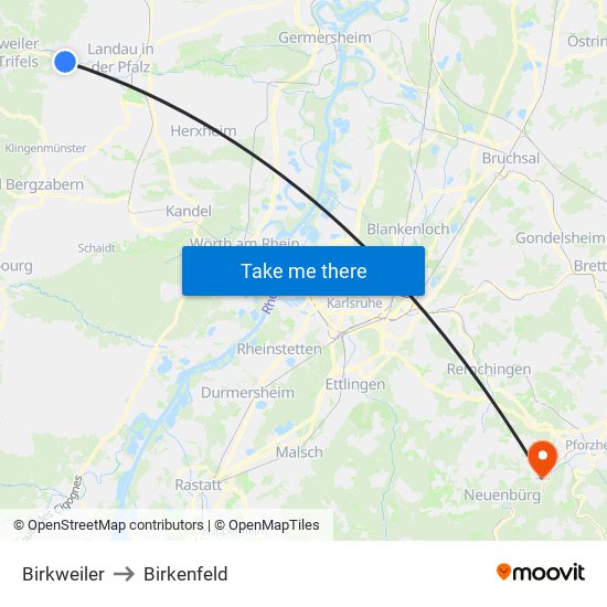Birkweiler to Birkenfeld map