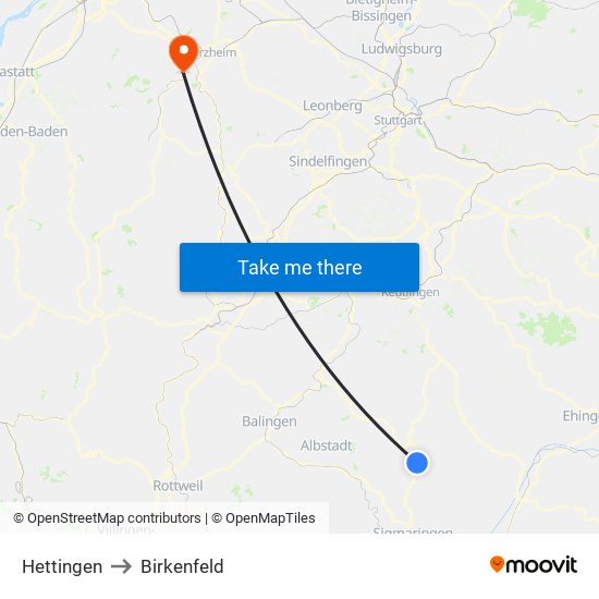 Hettingen to Birkenfeld map