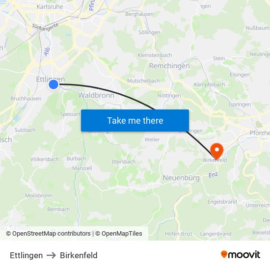 Ettlingen to Birkenfeld map