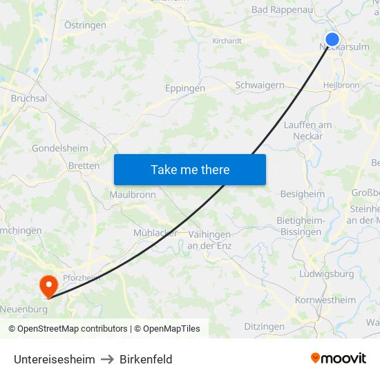 Untereisesheim to Birkenfeld map