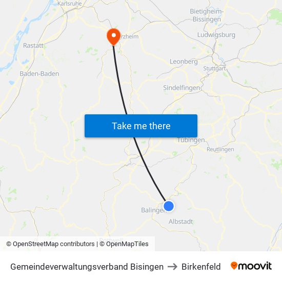 Gemeindeverwaltungsverband Bisingen to Birkenfeld map