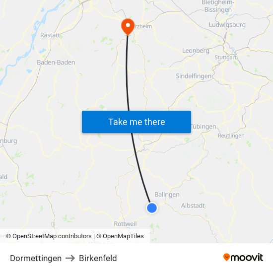 Dormettingen to Birkenfeld map