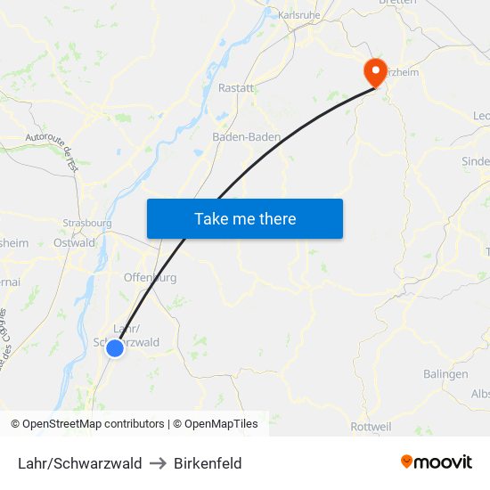 Lahr/Schwarzwald to Birkenfeld map