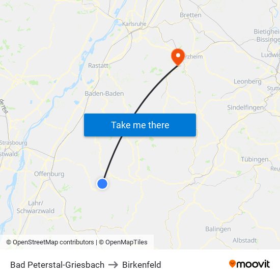 Bad Peterstal-Griesbach to Birkenfeld map