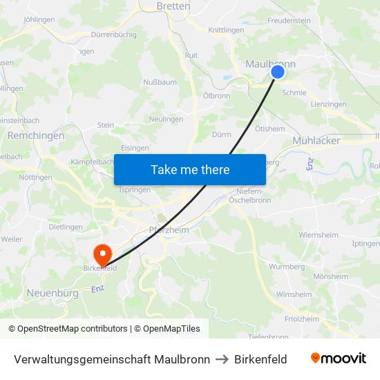 Verwaltungsgemeinschaft Maulbronn to Birkenfeld map