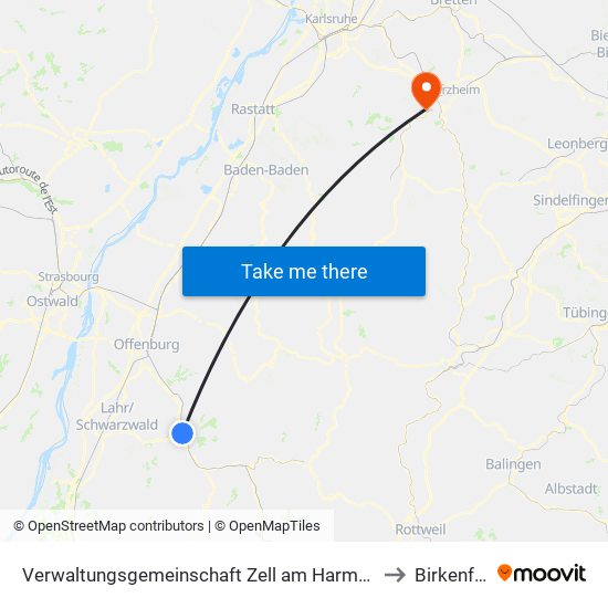 Verwaltungsgemeinschaft Zell am Harmersbach to Birkenfeld map
