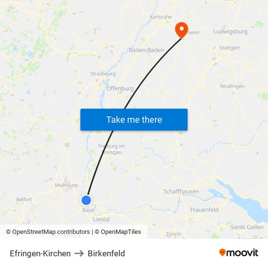 Efringen-Kirchen to Birkenfeld map