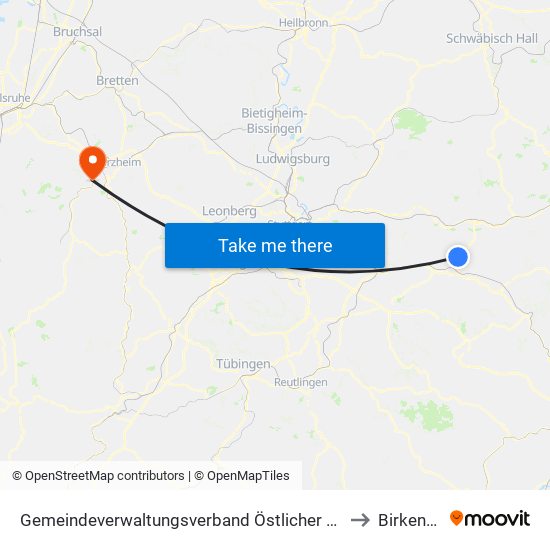 Gemeindeverwaltungsverband Östlicher Schurwald to Birkenfeld map