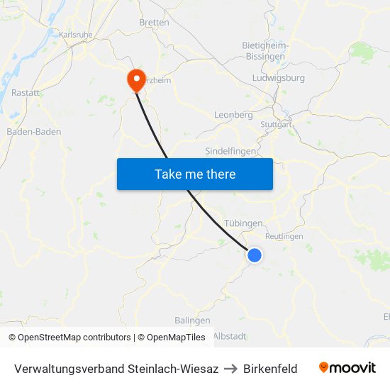 Verwaltungsverband Steinlach-Wiesaz to Birkenfeld map