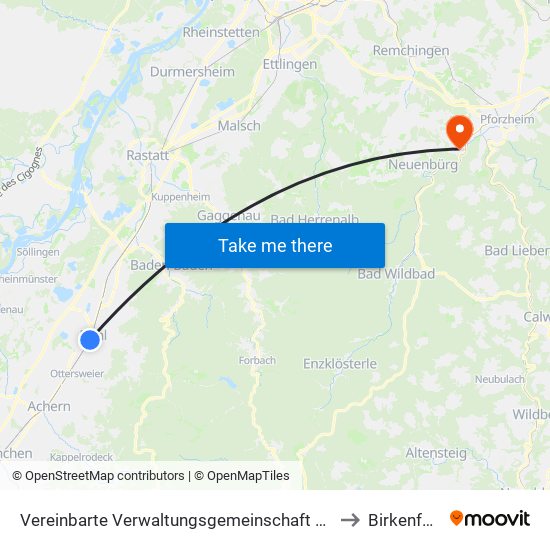 Vereinbarte Verwaltungsgemeinschaft Bühl to Birkenfeld map