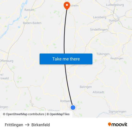 Frittlingen to Birkenfeld map