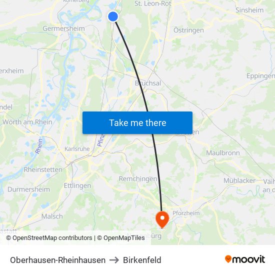 Oberhausen-Rheinhausen to Birkenfeld map