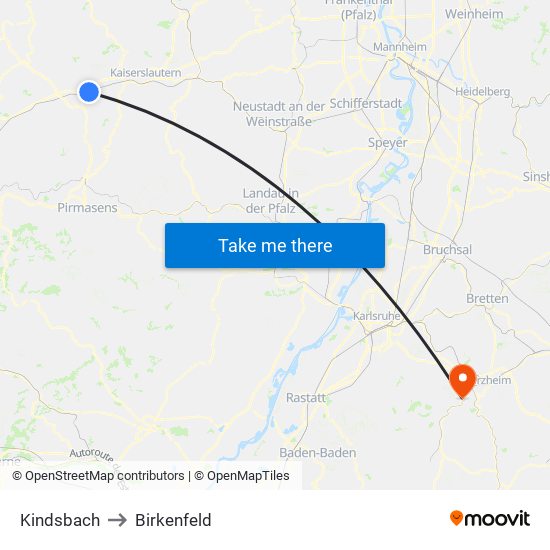 Kindsbach to Birkenfeld map