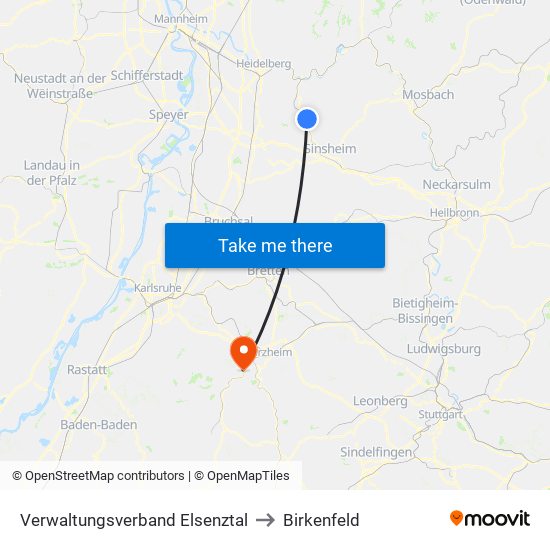 Verwaltungsverband Elsenztal to Birkenfeld map