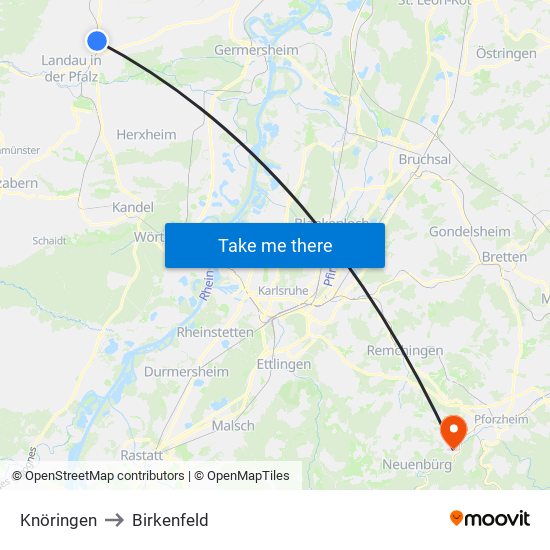 Knöringen to Birkenfeld map