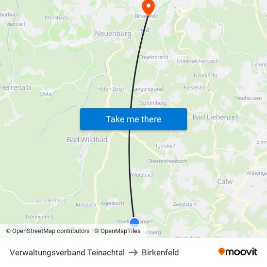 Verwaltungsverband Teinachtal to Birkenfeld map