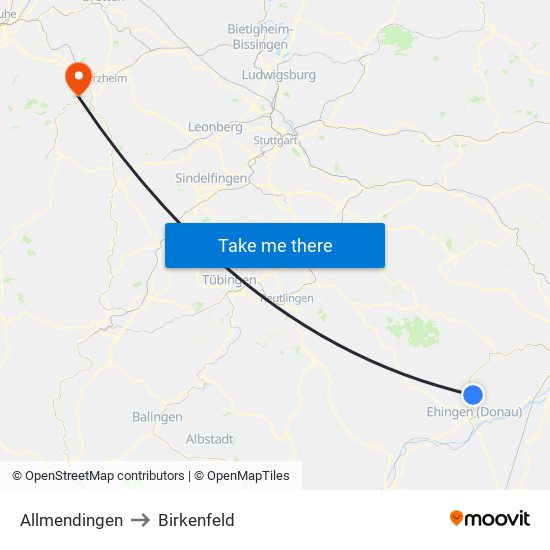 Allmendingen to Birkenfeld map