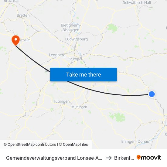 Gemeindeverwaltungsverband Lonsee-Amstetten to Birkenfeld map