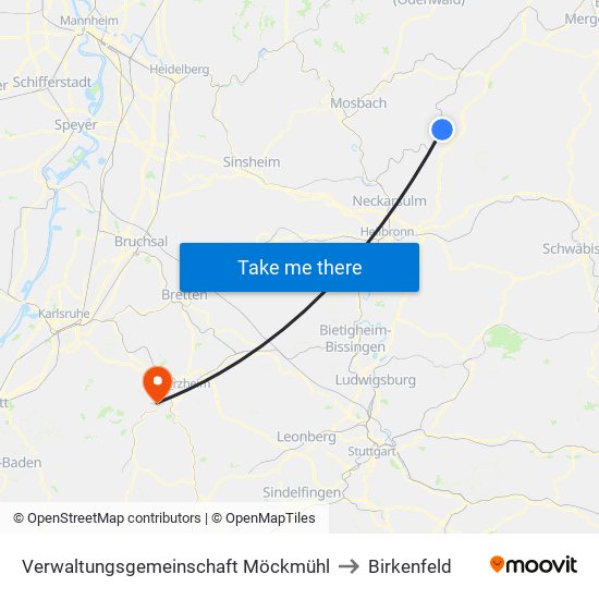 Verwaltungsgemeinschaft Möckmühl to Birkenfeld map