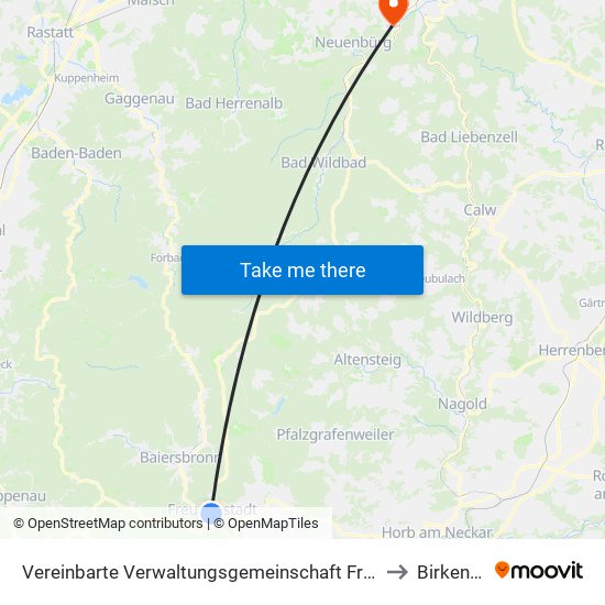 Vereinbarte Verwaltungsgemeinschaft Freudenstadt to Birkenfeld map