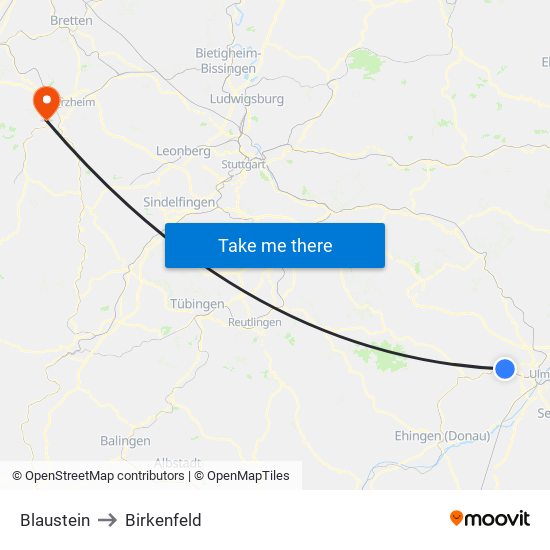 Blaustein to Birkenfeld map