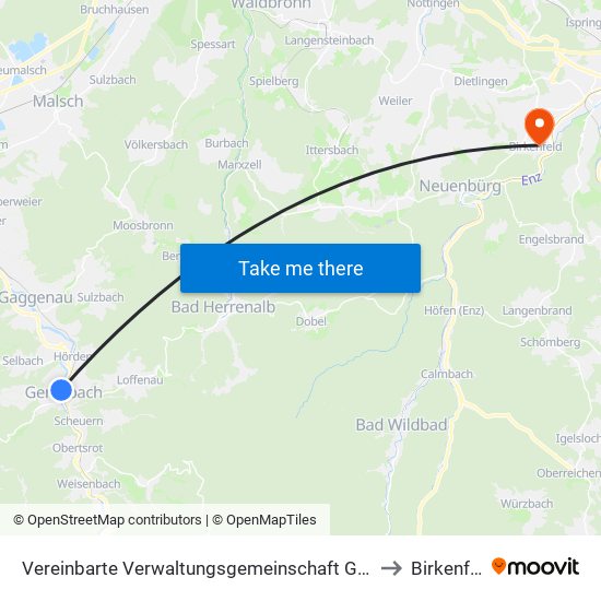 Vereinbarte Verwaltungsgemeinschaft Gernsbach to Birkenfeld map