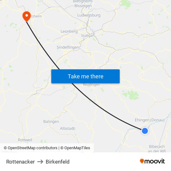 Rottenacker to Birkenfeld map