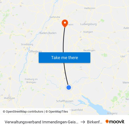 Verwaltungsverband Immendingen-Geisingen to Birkenfeld map