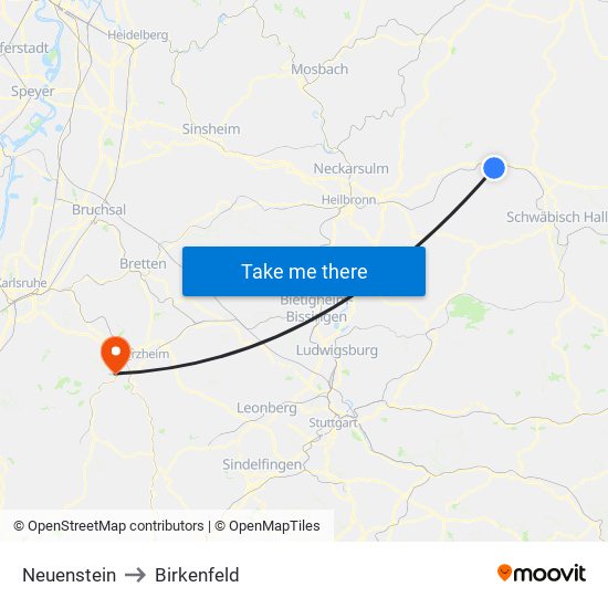 Neuenstein to Birkenfeld map