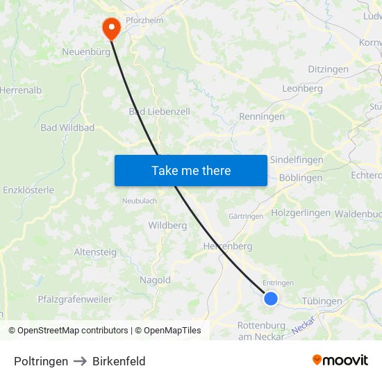 Poltringen to Birkenfeld map